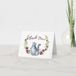 Watercolor-Katze und Blumen danken Ihnen Karte