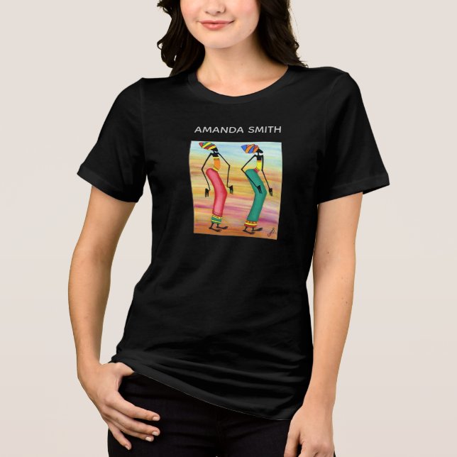 Watercolor Kenya African Art Walking Ladys Tri-Blend Shirt (Vorderseite)