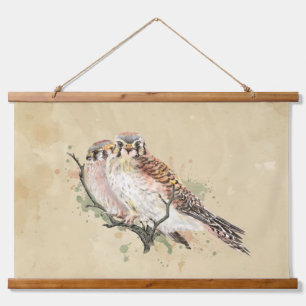 Watercolor Kestrel Sparrow Hawk Falcon Bird Wandteppich Mit Holzrahmen