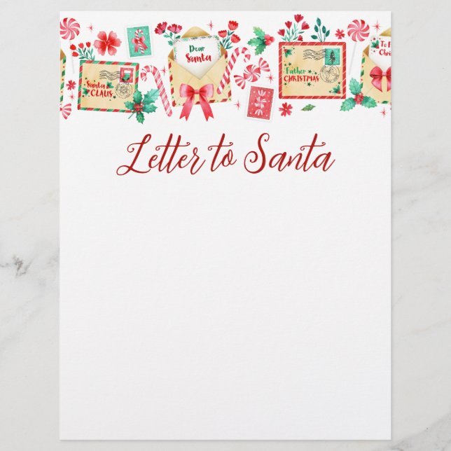 Watercolor Kids Letter to Santa Paper Briefbogen (Vorderseite)