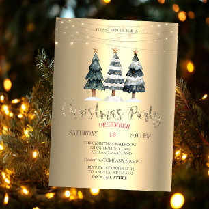 Watercolor-Kiefern Gold Weihnachtsunternehmen Einladung