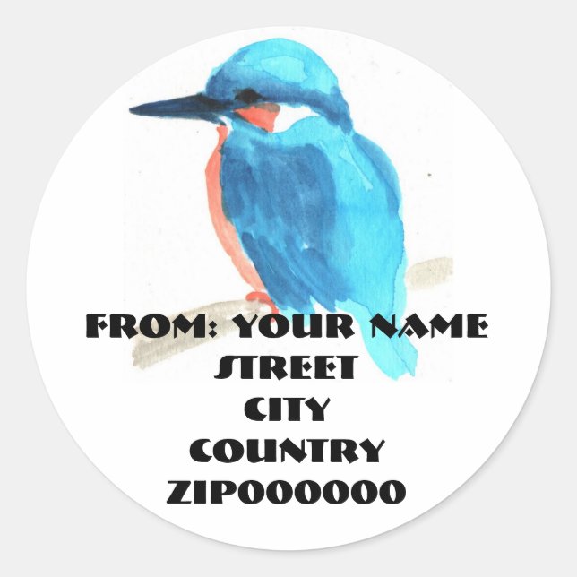 Watercolor Kingfishe Address Labels Round Stickers (Vorderseite)