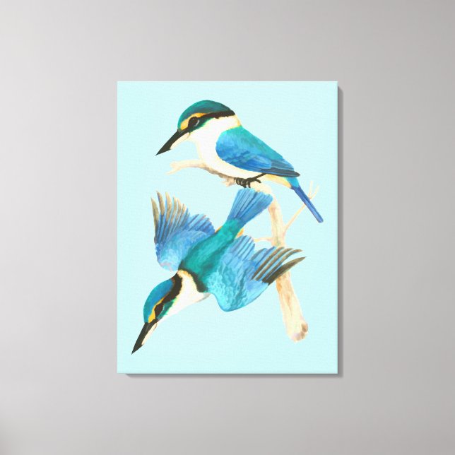 Watercolor Kingfisher Birds Blue Leinwanddruck (Vorderseite)