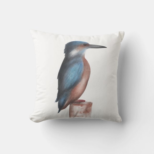 Watercolor Kingfisher Throw Pillow Kissen (Vorderseite)