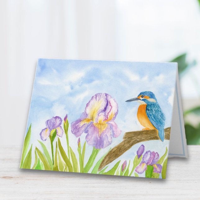 Watercolor Kingfisher with Purple Irises  (Von Creator hochgeladen)
