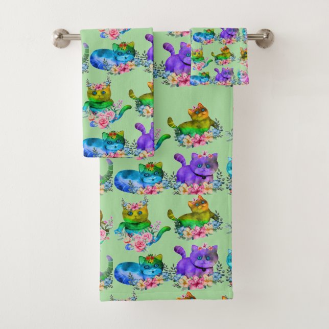 Watercolor Kitten Muster ,Kitten Eigentümer Badhandtuch Set (Insitu)