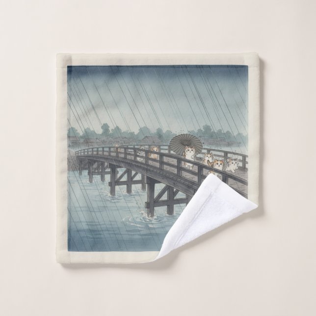 Watercolor Kittens & Japanese Rain Print Parody Waschlappen (Waschlappen)