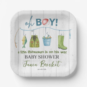 Watercolor Kleiner Fischer auf dem Weg Baby Shower Pappteller