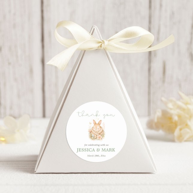 Watercolor Kleiner Hase Baby Shower Danke Runder Aufkleber (Von Creator hochgeladen)