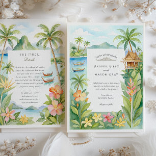 Watercolor Ko Samui Thailand Hochzeit in Urlaubsor Einladung