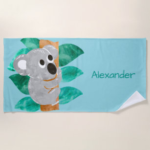 Watercolor-Koala-Bär scherzt personalisiertes Strandtuch