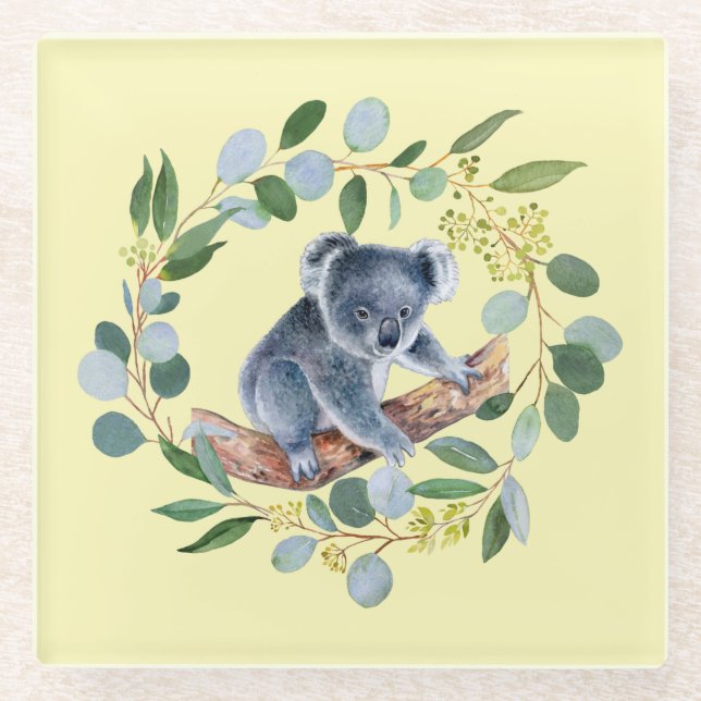 Watercolor Koala und Eukalyptus Wreath Glasuntersetzer (Vorderseite)