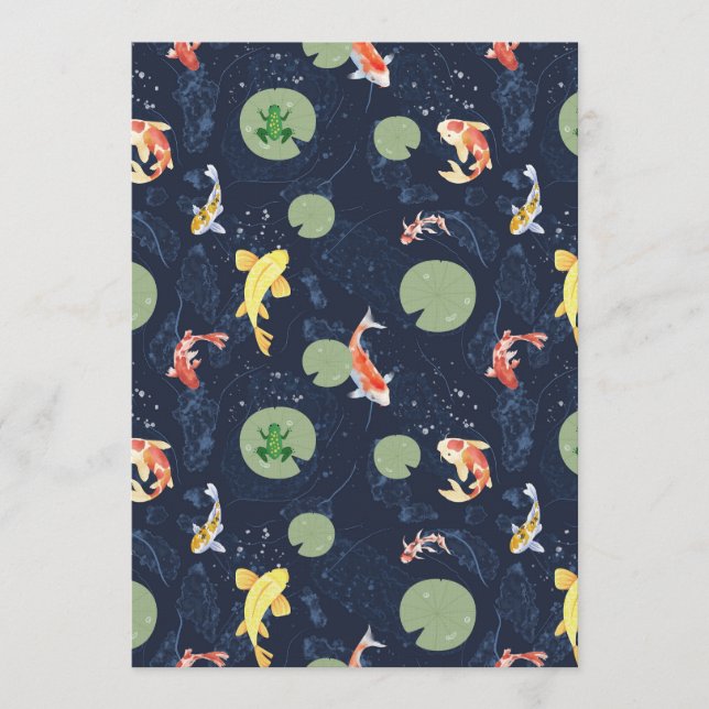 Watercolor Koi Fish Pond Seamless Pattern Einladung (Vorderseite)