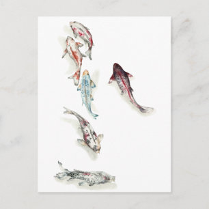 Watercolor Koi Fish Postkarte
