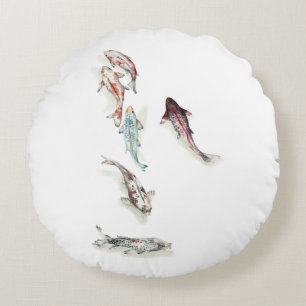 Watercolor Koi Fish Rundes Kissen