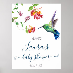 Watercolor-Kolibri-Baby-Shower-Willkommen Poster