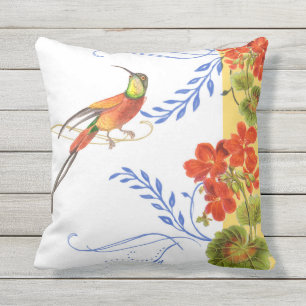 Watercolor-Kolibri-Strudel-rote Pelargonie-Blumen Kissen Für Draußen