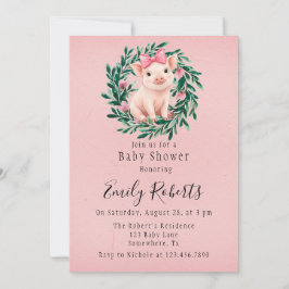 Watercolor Kranz mit Pig Girl Baby Dusche Einladung