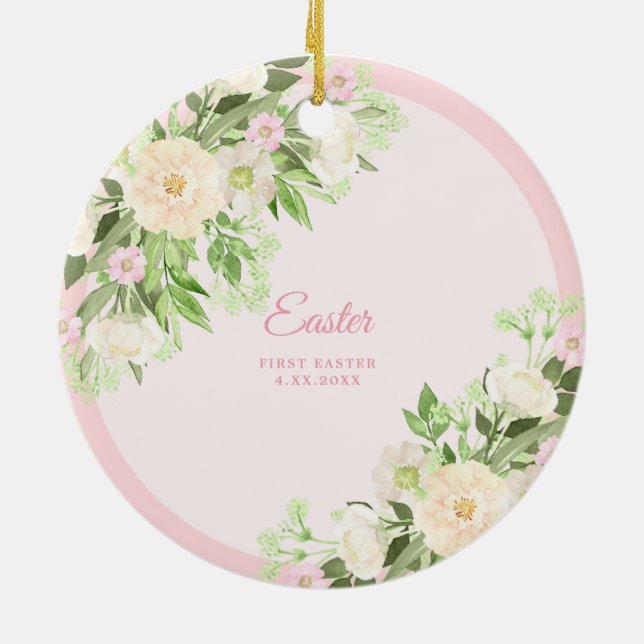 Watercolor-Kranz-Oster Keramik Ornament (Hinten)