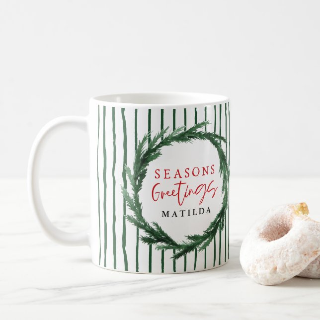 Watercolor Kranz & Strip Weihnachten Kaffeetasse (Mit Donut)