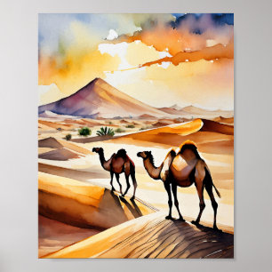 Watercolor Kunst in der Sahara Poster