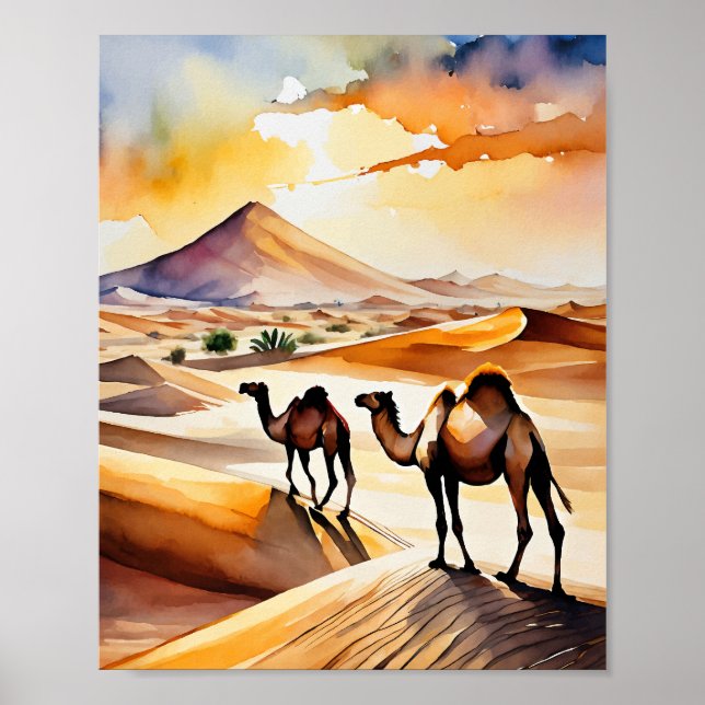 Watercolor Kunst in der Sahara Poster (Vorne)