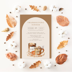 Watercolor-Kürbis-Latte & Kerze Thanksgiving  Einladung