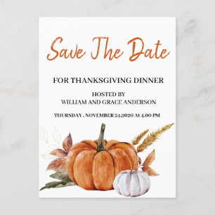 Watercolor-Kürbis Save-the-Date Thanksgiving Postkarte