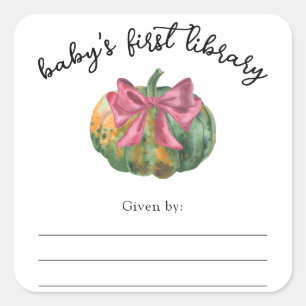 Watercolor-Kürbis-Schleife Baby Shower Exlibris Quadratischer Aufkleber