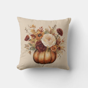 Watercolor-Kürbis und Blumen im Herbst- Kissen
