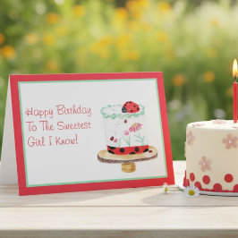 Watercolor Lady Bug Cake Happy Birthday Karte