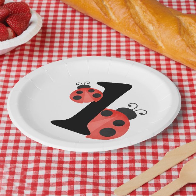 Watercolor Ladybug Birthday Party White Pappteller (watercolor Ladybug Birthday plates)