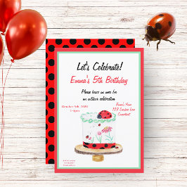 Watercolor Ladybug Cake Birthday Einladung