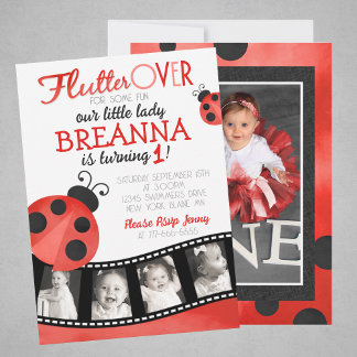 Watercolor Ladybug Filmstrip Multi Foto Geburtstag Einladung