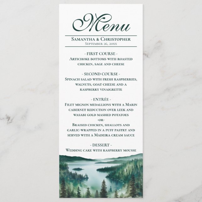 Watercolor Lake Tahoe Elegant Rustic Wedding Menükarte (Vorderseite)