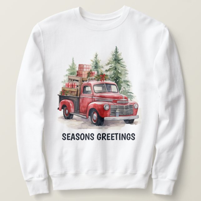 Watercolor Land Weihnachtswagen hinzufügen Text Sweatshirt (Design vorne)