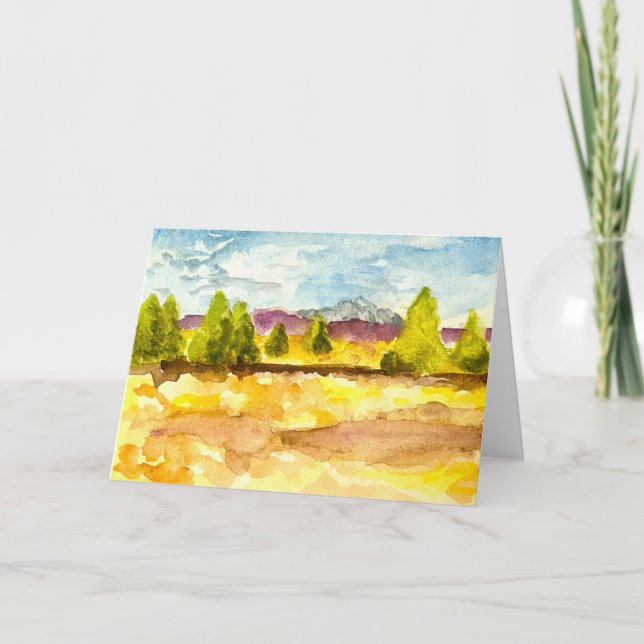 Watercolor Landscape Trees Mountain Clouds Card Karte (Vorderseite)