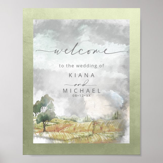 Watercolor Landscape Wedding Welcome Sage ID786 Poster (Vorne)