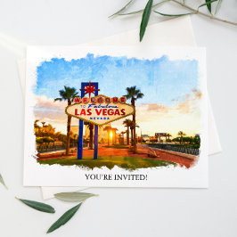 Watercolor Las Vegas Sign Wedding Einladung