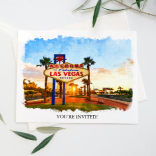 Watercolor Las Vegas Sign Wedding Einladung