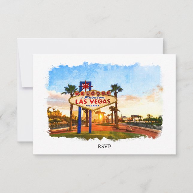 Watercolor Las Vegas Sign Wedding RSVP Karte (Vorderseite)