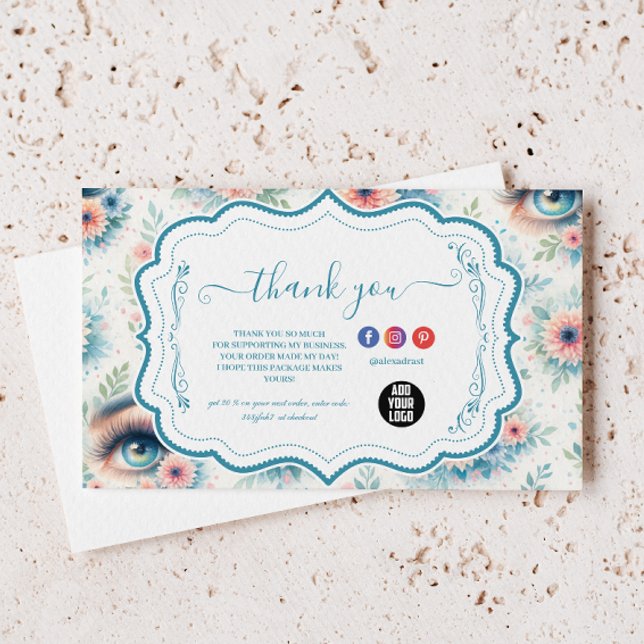 Watercolor Lash Artist Floral Beauty Business Dankeskarte (Von Creator hochgeladen)