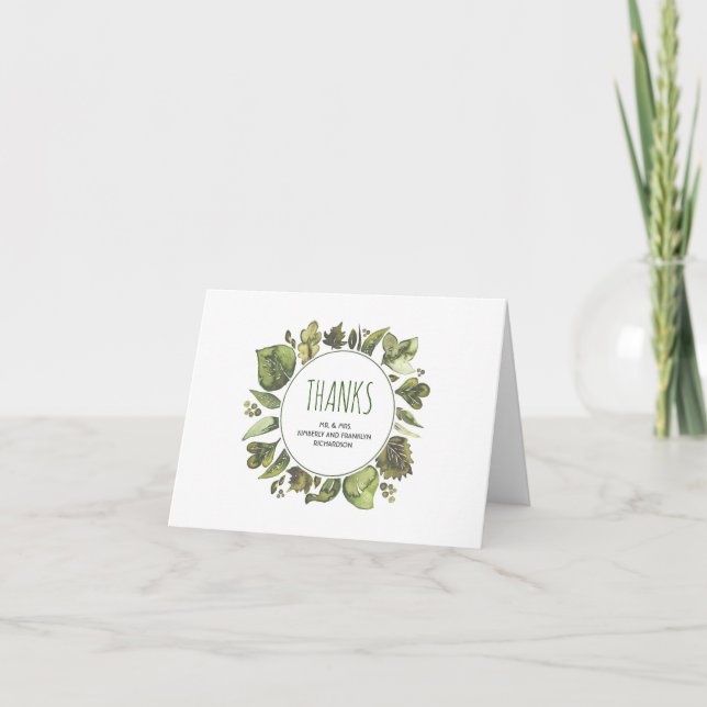 Watercolor Laurel Greenerenerity Wedding Danke (Vorderseite)