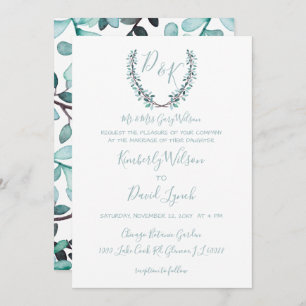 Watercolor Laurel Verlasse Monogram Wedding Einladung