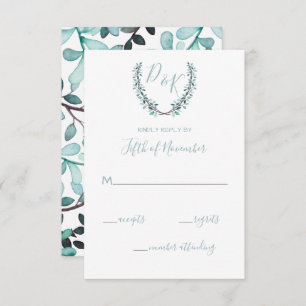 Watercolor Laurel Verlasse Monogram Wedding RSVP Karte