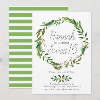 Watercolor Laurel Wreath 16 . Geburtstag Einladung