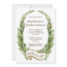Watercolor Laurel Wreath Scroll Banner Hochzeit