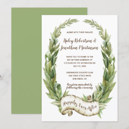 Watercolor Laurel Wreath Scroll Banner Hochzeit Einladung