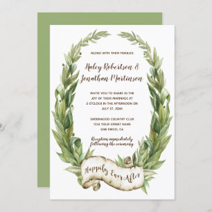 Watercolor Laurel Wreath Scroll Banner Hochzeit Einladung