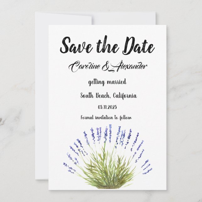 Watercolor Lavendel Kräuter Blumenzehen Save The Date (Vorderseite)